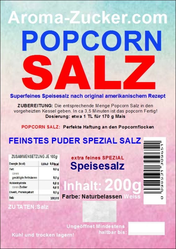Puder Salz für Popcorn Natur Belassen Weiss 0,2 Kg