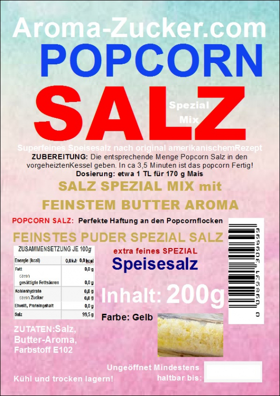 Puder Salz mit Feinem Butter Aroma für Popcorn 0,2 Kg