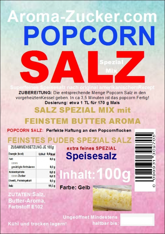 Puder Salz mit Feinem Butter Aroma für Popcorn 0,1 Kg